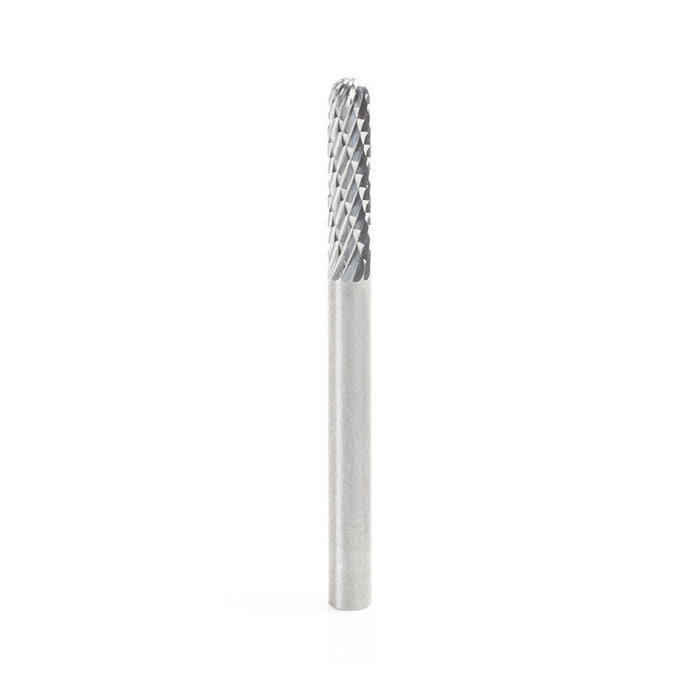 BURS-118 Solid Carbide Radius Cylinder Shape 1/8 Dia x 9/16 x 1/8 Shank Double Cut SC Burr Bit for Die-Grinders