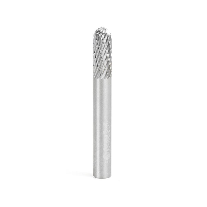 BURS-120 Solid Carbide Radius Cylinder Shape 1/4 Dia x 5/8 x 1/4 Shank Double Cut SC Burr Bit for Die-Grinders