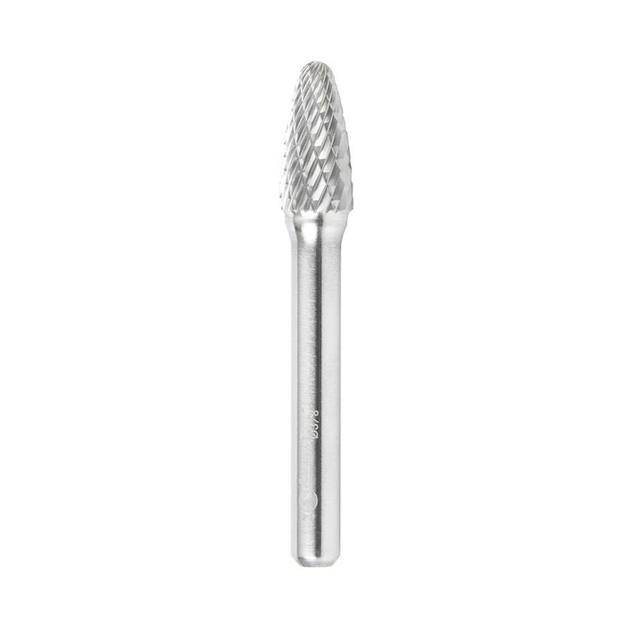 BURS-142 Solid Carbide Tree Shape 3/8 Dia x 3/4 x 1/4 Shank Double Cut SF Burr Bit for Die-Grinders