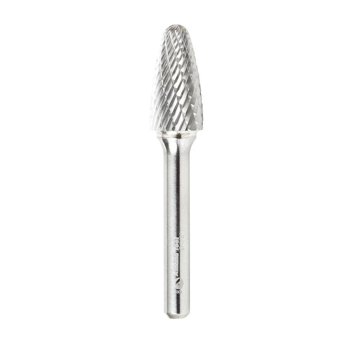 BURS-144 Solid Carbide Tree Shape 1/2 Dia x 1 x 1/4 Shank Double Cut SF Burr Bit for Die-Grinders