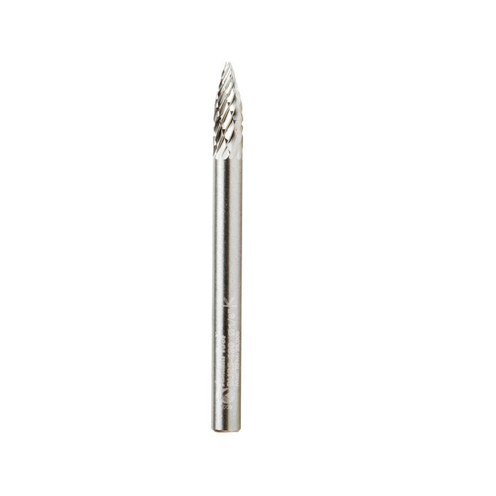 BURS-190 Solid Carbide Pointed Tree Shape 1/8 Dia x 3/8 x 1/8 Shank Double Cut SG Burr Bit for Die-Grinders