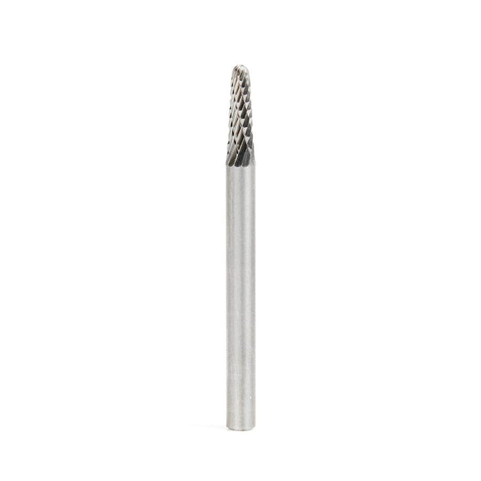 BURS-210 Solid Carbide Radius Cone Shape 1/8 Dia x 3/8 x 1/8 Shank Double Cut SL Burr Bit for Die-Grinders