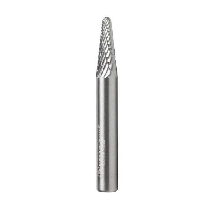 BURS-212 Solid Carbide Radius Cone Shape 1/4 Dia x 5/8 x 1/4 Shank Double Cut SL Burr Bit for Die-Grinders