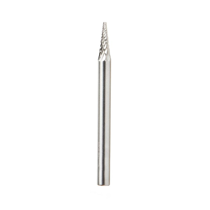 BURS-220 Solid Carbide Pointed Cone Shape 1/8 Dia x 11/32 x 1/8 Shank Double Cut SM Burr Bit for Die-Grinders