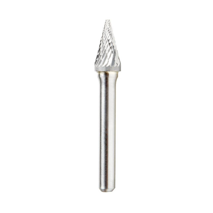 BURS-224 Solid Carbide Pointed Cone Shape 3/8 Dia x 5/8 x 1/4 Shank Double Cut SM Burr Bit for Die-Grinders