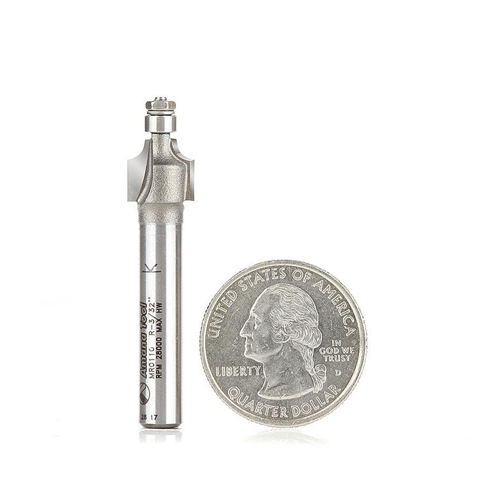 MR0110 Carbide Tipped Miniature Corner Rounding 3/32 Radius x 3/8 Dia x 3/8 x 1/4 Inch Shank with Mini 3/16 Dia Lower Ball Bearing